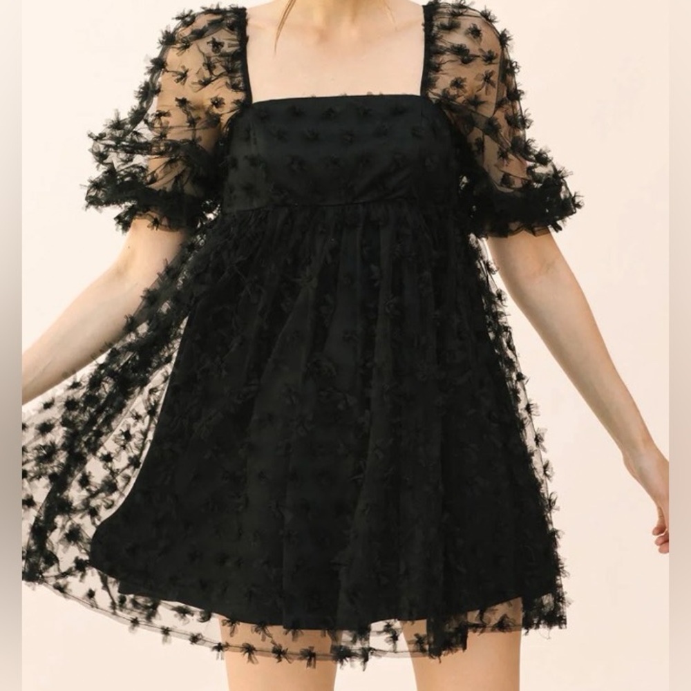Storia Black Tulle Baby Doll Mini Dress - S